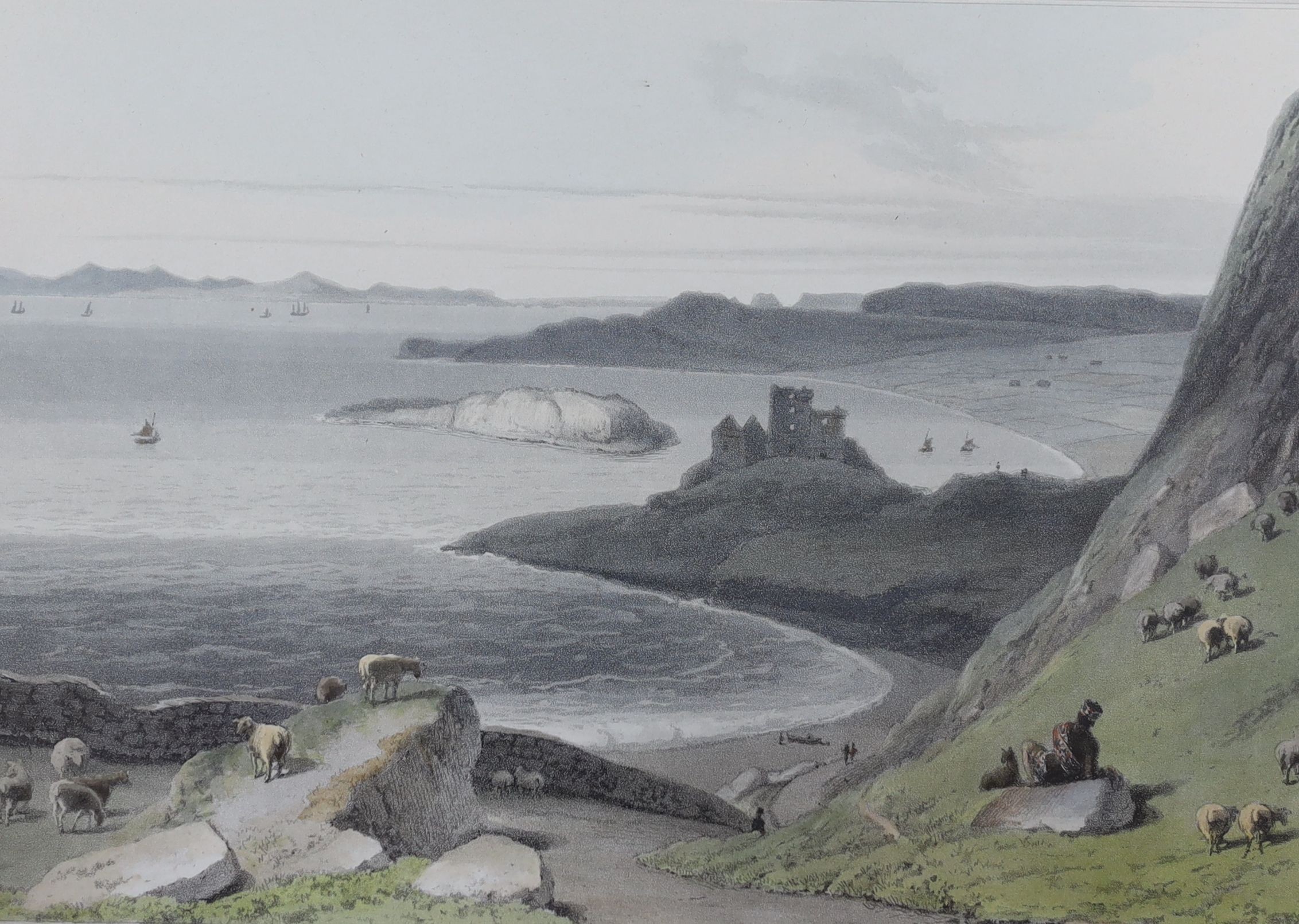 William Daniell, three coloured aquatints, Views of the Isle of Skye, 16 x 24cm and a pair of earlier engraved views by Eastgate